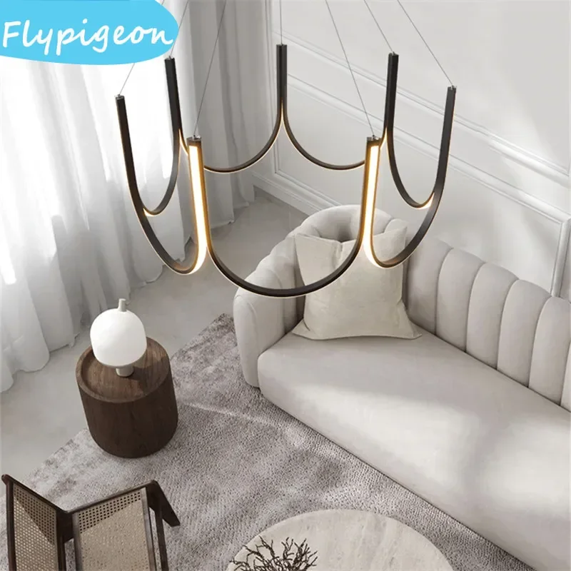 Bauhaus Linear Chandelier LED Minimalist Arch Light for Luxury Bedroom Living Room Home Decor Lighting Luminaire Pendant Light