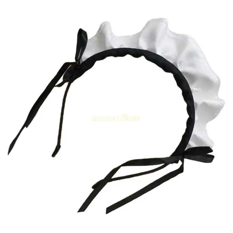 

31BF Stylish Bowknot Maid Headpieces Ruffle Maid Hair Hoop For Women Girl Halloween Christmas Role Play Cosplay Parties