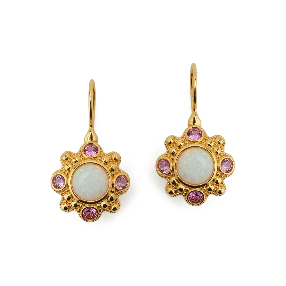 AB/ European and American simple court style lady imitation Opal copper alloy with zircon pendant Light and small earrings.