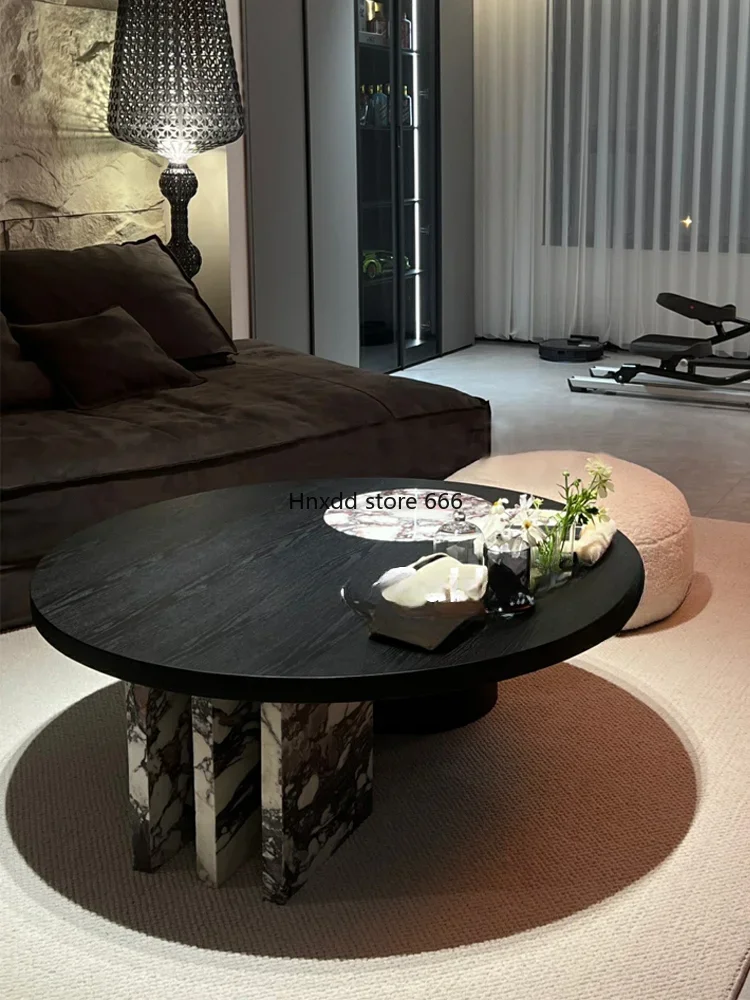 Retro round natural Bulgari marble living room light luxury modern combination coffee table