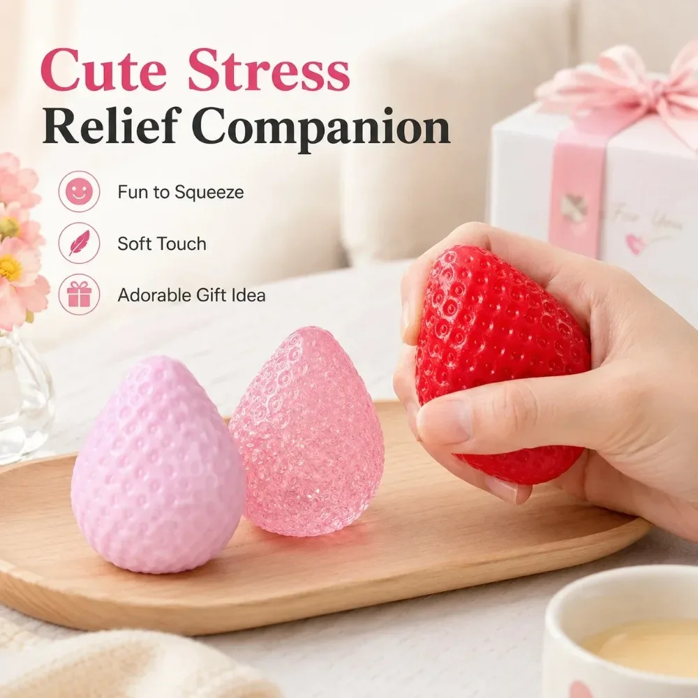 3‑6 Pcs Cute Strawberry Squeeze Fidget Toy Soft Anti‑Deformation Stress Relief for Wedding Christmas Classroom Reward Gifts