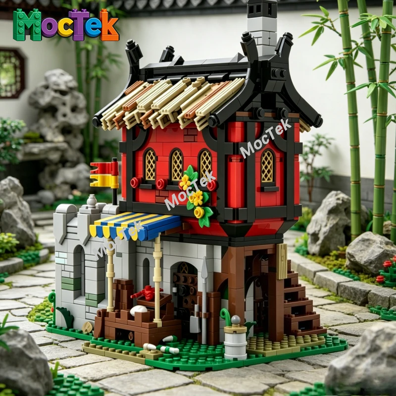 

Ancient Medieval Guarded Vendors MOC Bricks Retro Town Market Booth Scene Layout Hand Assemble Puzzle Toy for Architecture