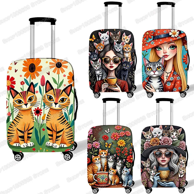 

Fashion Women Cat Flowers Print Luggage Cover for Travel Anti-dust Trolley Case Covers Elastic Suitcase Protective Covers