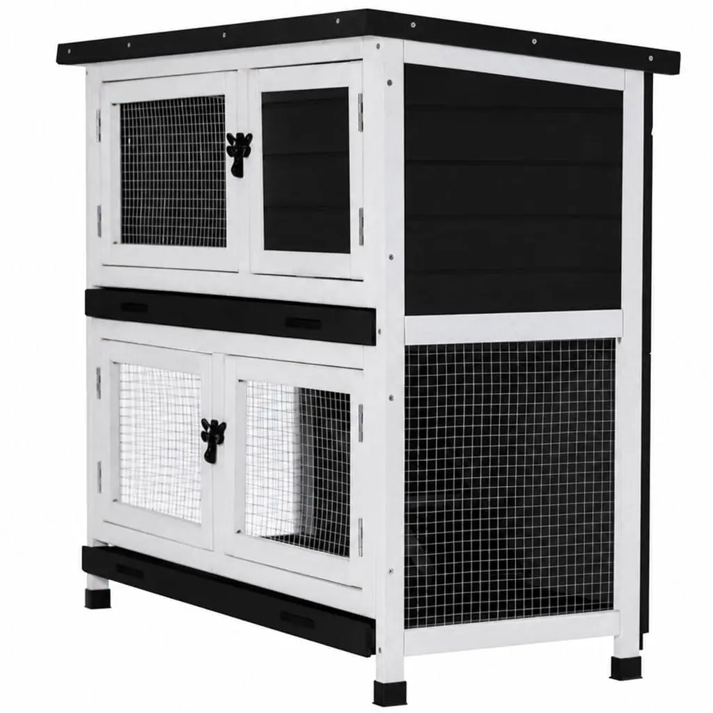 2-Story Rabbit Hutch Bunny Cage, Bunny House with Pull Out Leak-Proof Tray