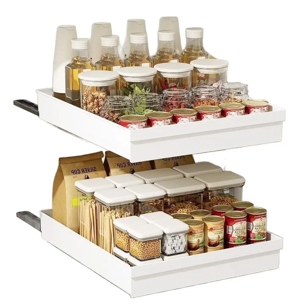 

ABS Slide-out Organizer Large Capacity Anti-slip Pull-out Dishes Holder Easy Install Drawer Type Cabinet Organizer Rack