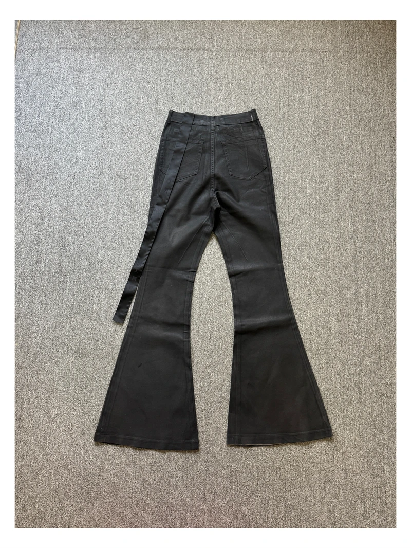 High Street RO-stijl 25SS lange broek heren zwart grijze coating geborstelde was vijfsterren luifellint afslankende micro-trompetjeans