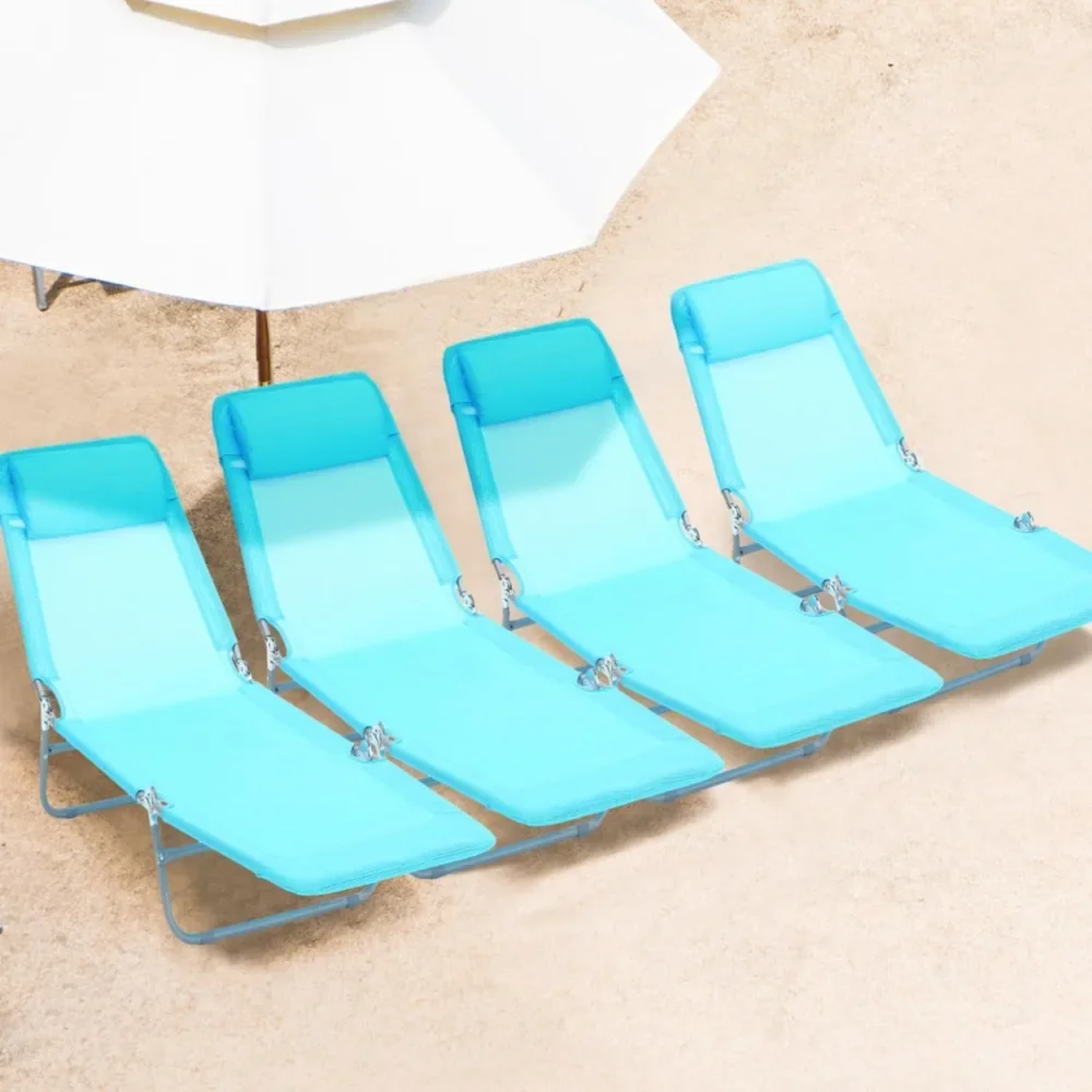 

4-piece deck chair with adjustable 5 positions and pillow breathable mesh, pool sun lounger for beach and patio