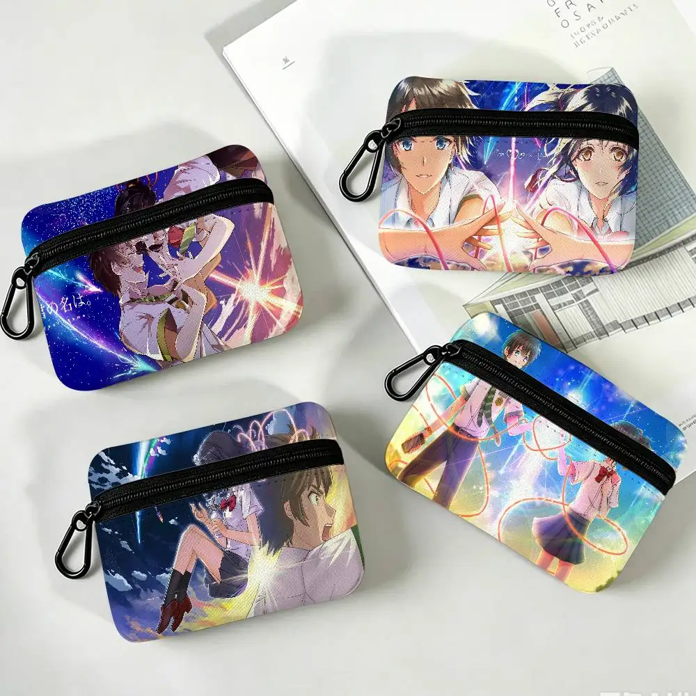 Anime Your Name Portable Oxford Fabric Mini Wallet Carabiner Design Small Coin Bag For Cards Keys Earphones