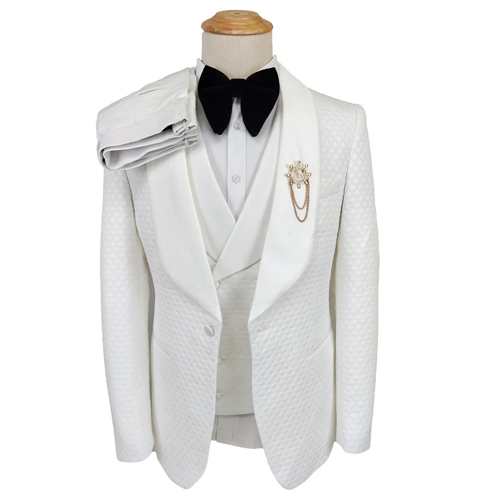 Custom Formal White wedding suits men Shiny Fashion groom prom Blazer tuxedos male classics trajes de hombre costume homme 남자 양복