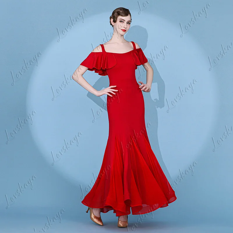 

New Style Flared Modern Dance Dress, Short-sleeved Practice Outfit for Ballroom Dancing,