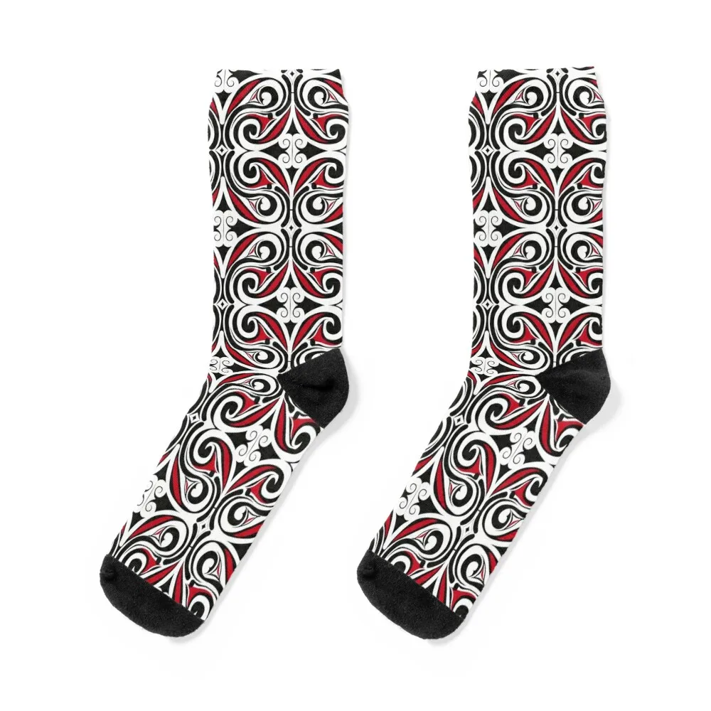 

Kowhaiwhai Miki (Black And Red) Pattern Socks Antiskid soccer Non-slip funny gifts hip hop Male Socks Women's