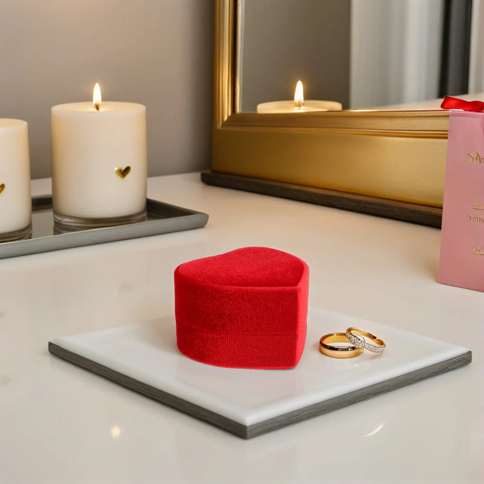 

Heart Jewelry Box Ring Holder Soft Lined Engagement Proposal Wedding Ceremony Organizer Small Portable Single Slot
