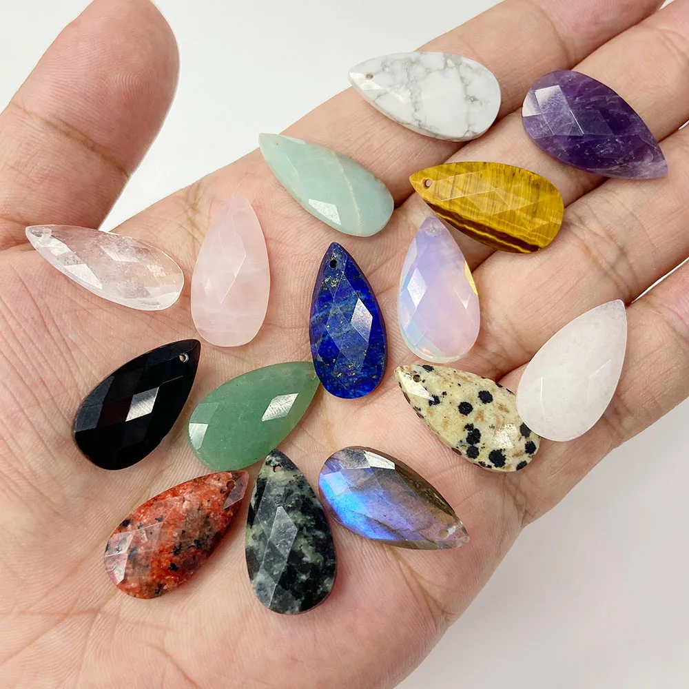 Water Drop Natural Stone Pendants Faceted Lapis Quartz Gems Pendant Charn for Jewelry Making Trendy Necklace Earring 13*25MM