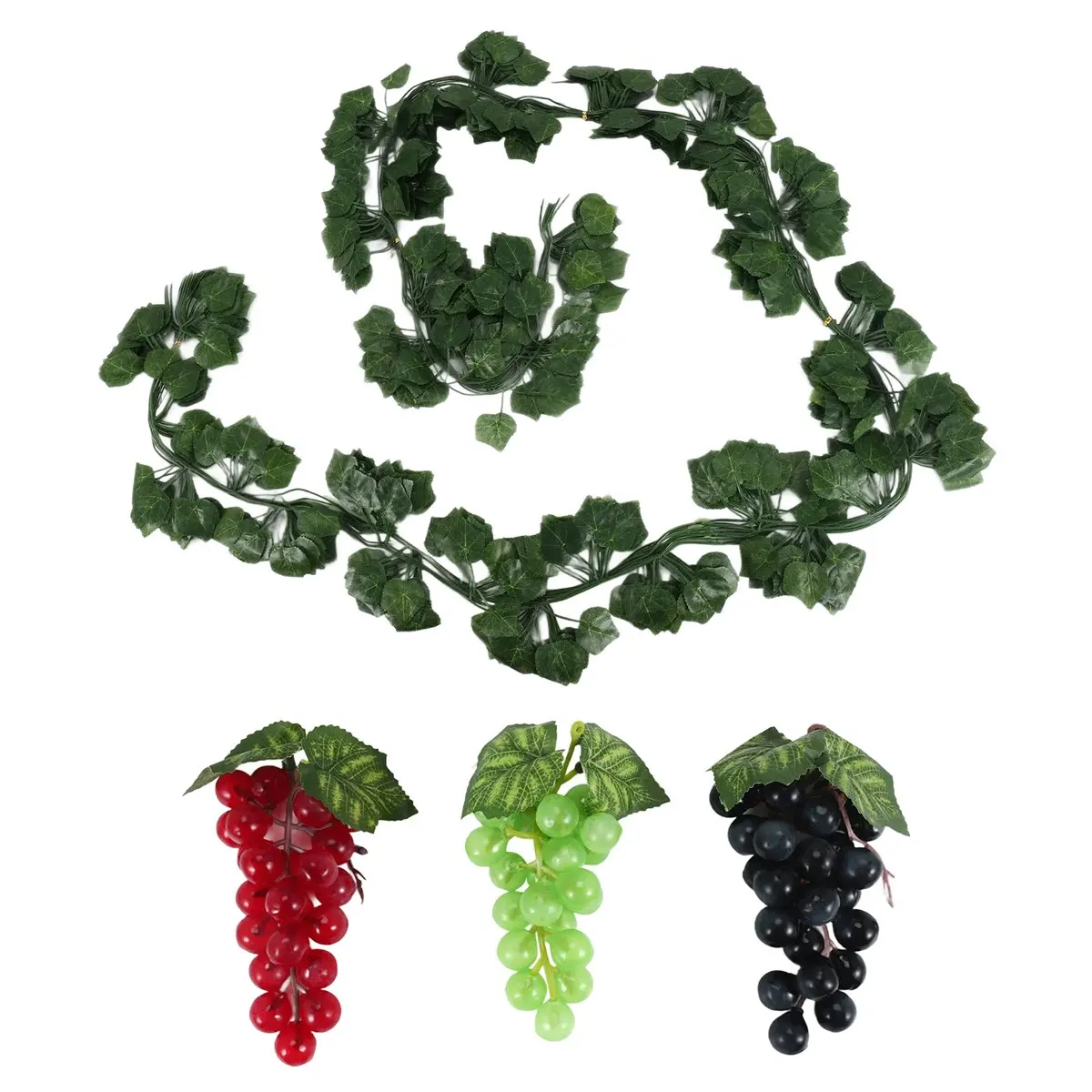 KSOL 12 Strands Artificial Fake Grape Vines Ivy Leaves with 3 Strings Grapes for Wedding Party Home Wall Decoration