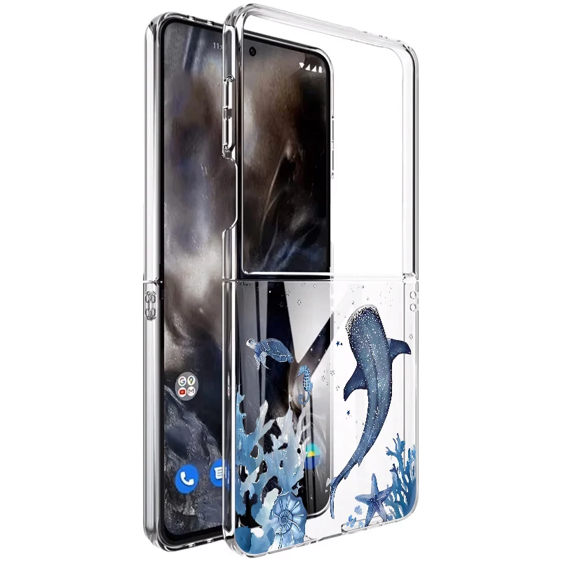 الحوت نمط قضية الهاتف لسامسونج غالاكسي Z Flip7 FE Flip6 Flip5 Flip4 واضح للطي الغلاف الصلب لسامسونج Z Flip 3 4 6 7 5G