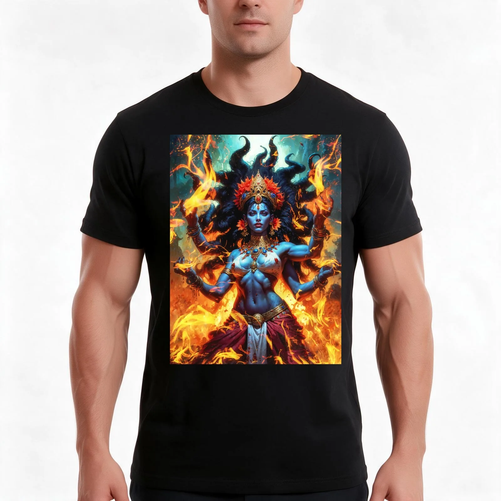 Divine Kali Ma T-Shirt, Summer Casual Cotton Tee, Oversized Streetwear Tops, Vintage Graphic Print, Loose Fit Short Sleeve