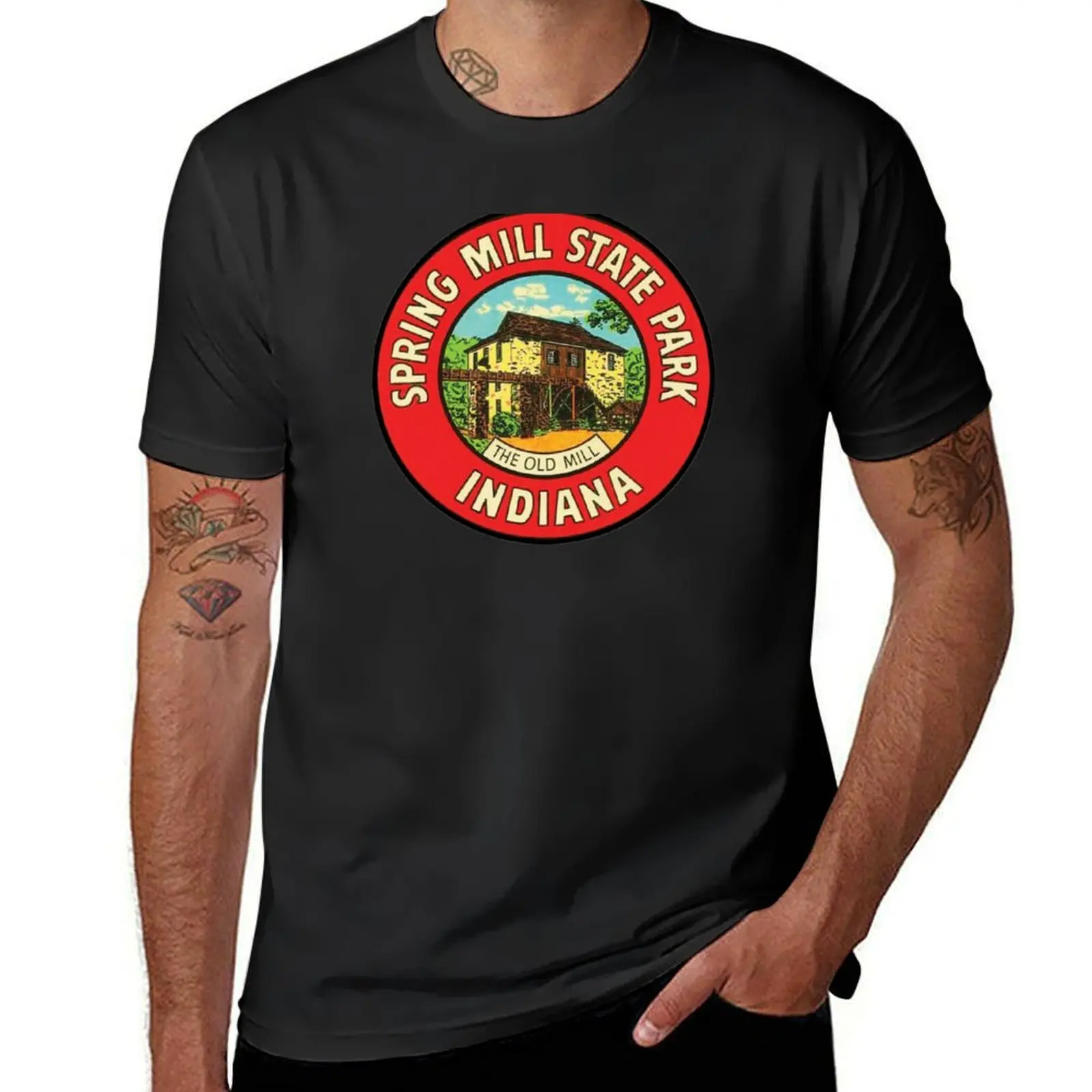 Vintage Spring Mill State Park, The Old Mill, Indiana 00417 T-Shirt graphics Short sleeve tee designer t shirt men