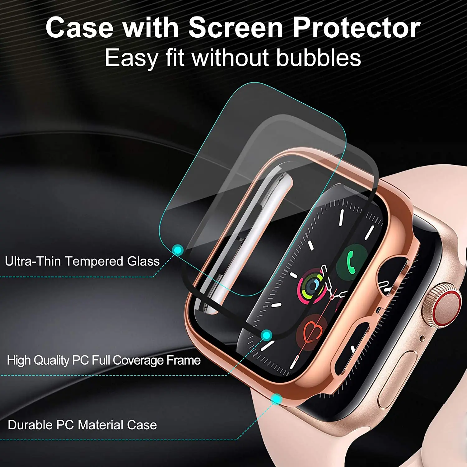 Full Case for Apple Watch 45mm 41mm 44mm 40mm 42mm 38mm Plating Case Glass Screen Protector for iwatch 9 8 7 6 5 4 3 2 1 SE