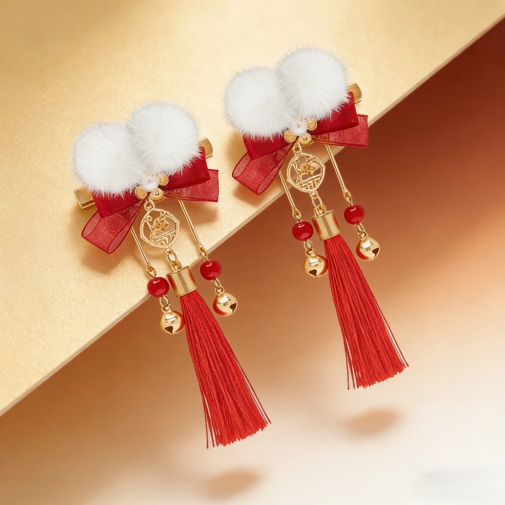 

Новинка! Набор из 2 заколок для волос в виде красных пучков (помпонов) в стиле ханьфу с кисточками, праздничный аксессуар для детей в древнекитайском стиле.