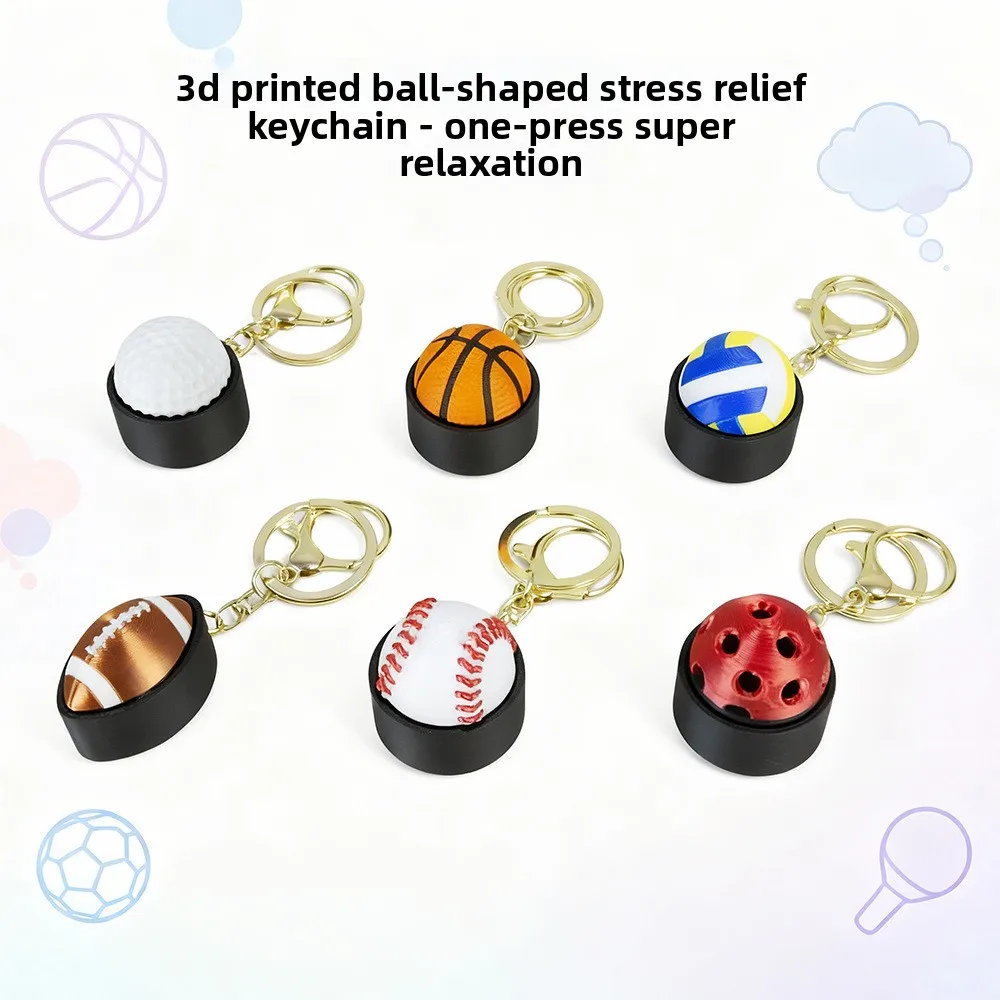 3D Print Basketball Football Clicker Keychain Push Button Fidget Toy Pocket Size Stress Relief Decompression Tool Novelty