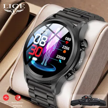 LIGE ECG PPG Smart Watch for Men Bluetooth Calls IP68 Waterproof Watches Full Touch Screen Sports Fitness Smartwatch Man