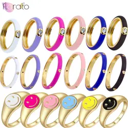 24K Gold Color Micro-set Zircon Drip Enamel Women's Classic Fashion Ring Wedding Party Valentine's Day Ring Accessories Gift