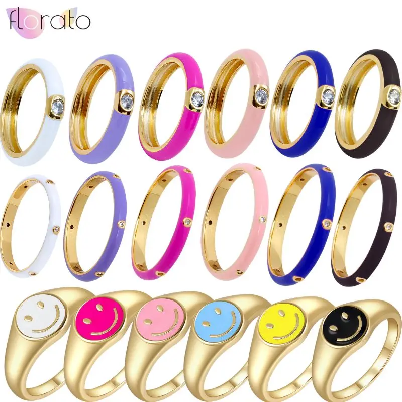 24K Gold Color Micro-set Zircon Drip Enamel Women's Classic Fashion Ring Wedding Party Valentine's Day Ring Accessories Gift