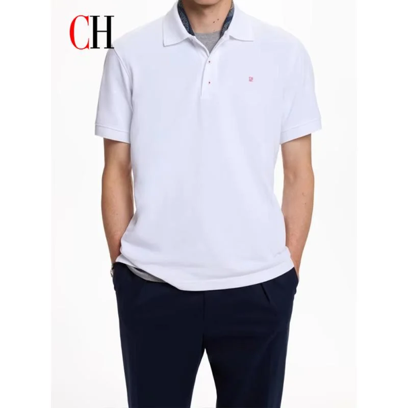CH Letter Besticktes, einfarbiges Kurzarm-Poloshirt für Herren, normale Passform, elegante Textur, Premium-Baumwoll-Oberteile