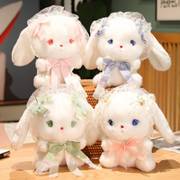 25CM Cute Lolita Ribbon Cute Rabbit Plush Toy  Kawaii Pink Rabbit Doll Girls Playmate Toy