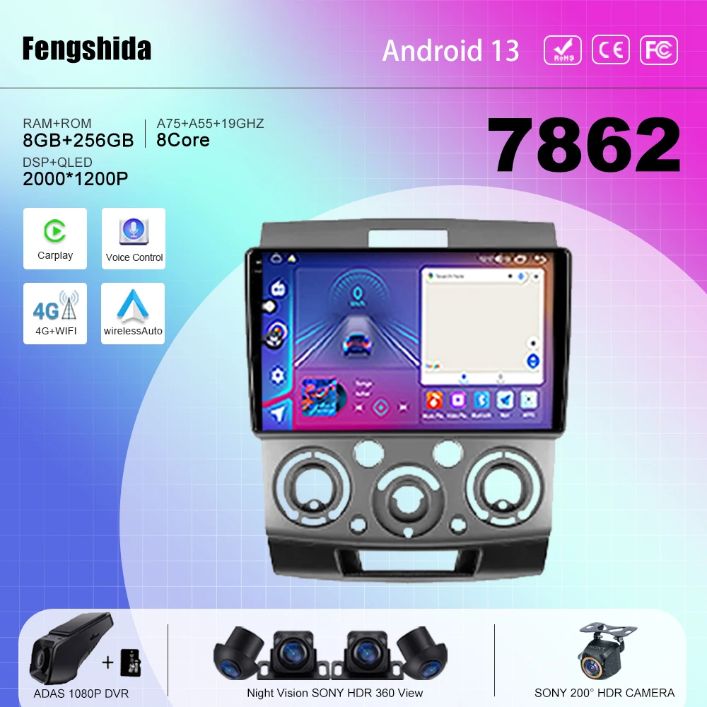 

Android 13 For Mazda BT50 For Ford Everest Ranger 2006 2007 2010 Car Radio Stereo 5G wifi Multimedia Player GPS Navigation QLED