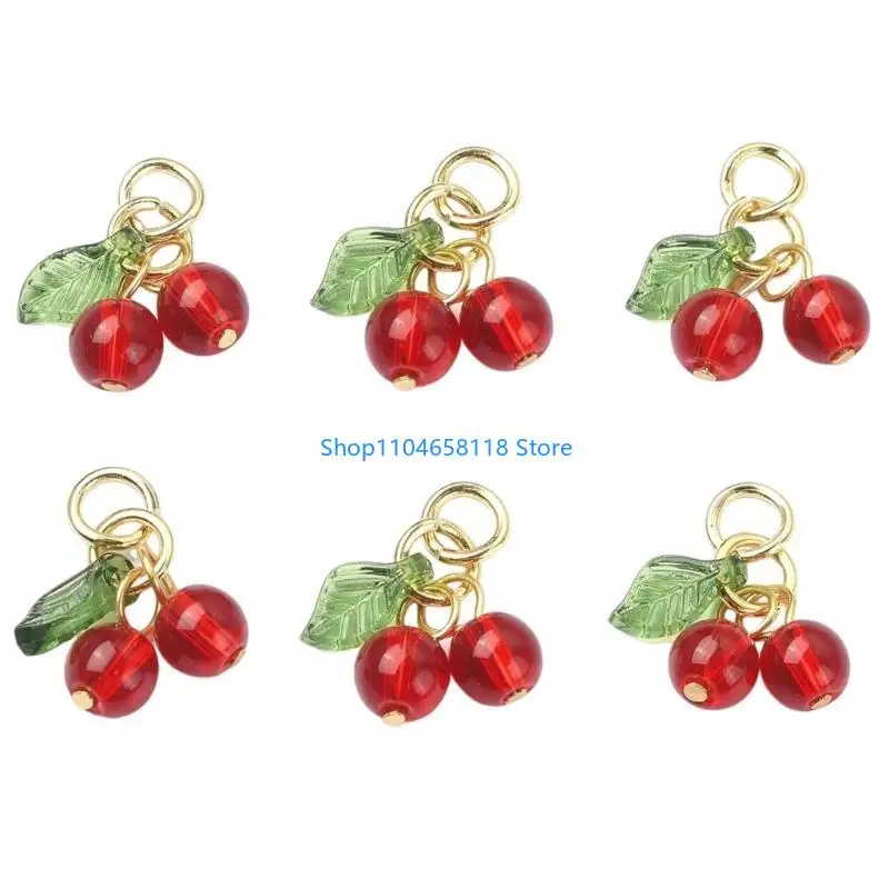6Pcs Cherry Figurines Decorative Charm Jewelry Charm Cherry Charm Jewelry Accessory Bracelet Pendant Jewelry Attachment