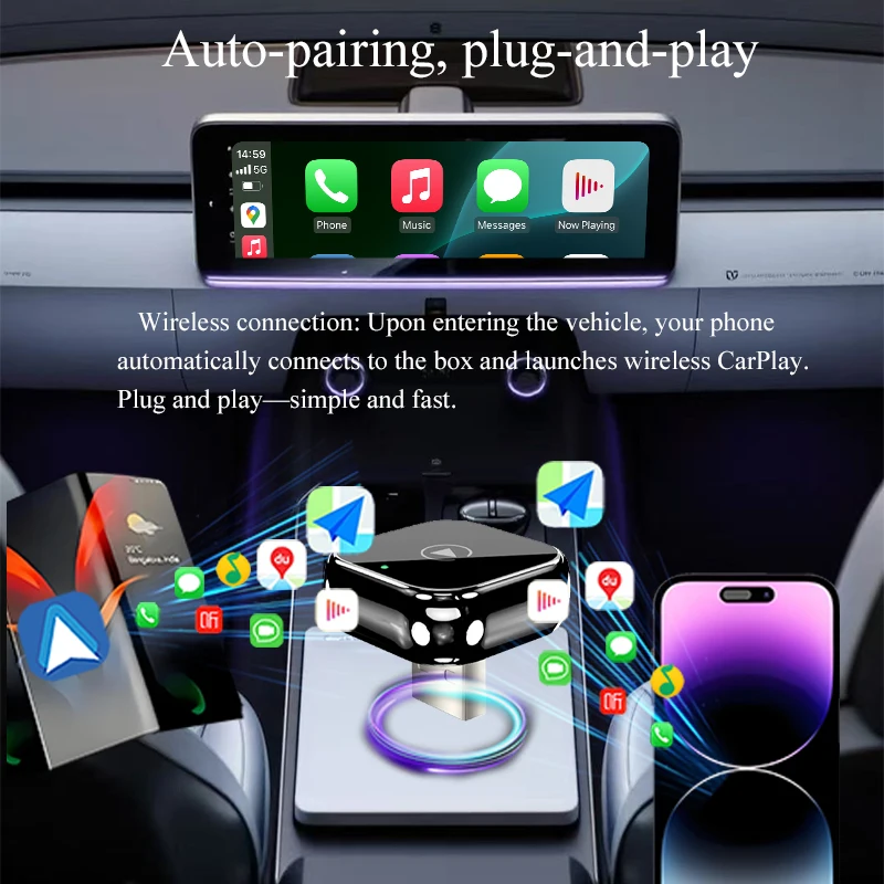 Draadloze 2-in-1 Carplay Dongle Android Auto Adapter AI Smart Box Plug Play voor auto met bekabelde CarPlay auto intelligente systemen