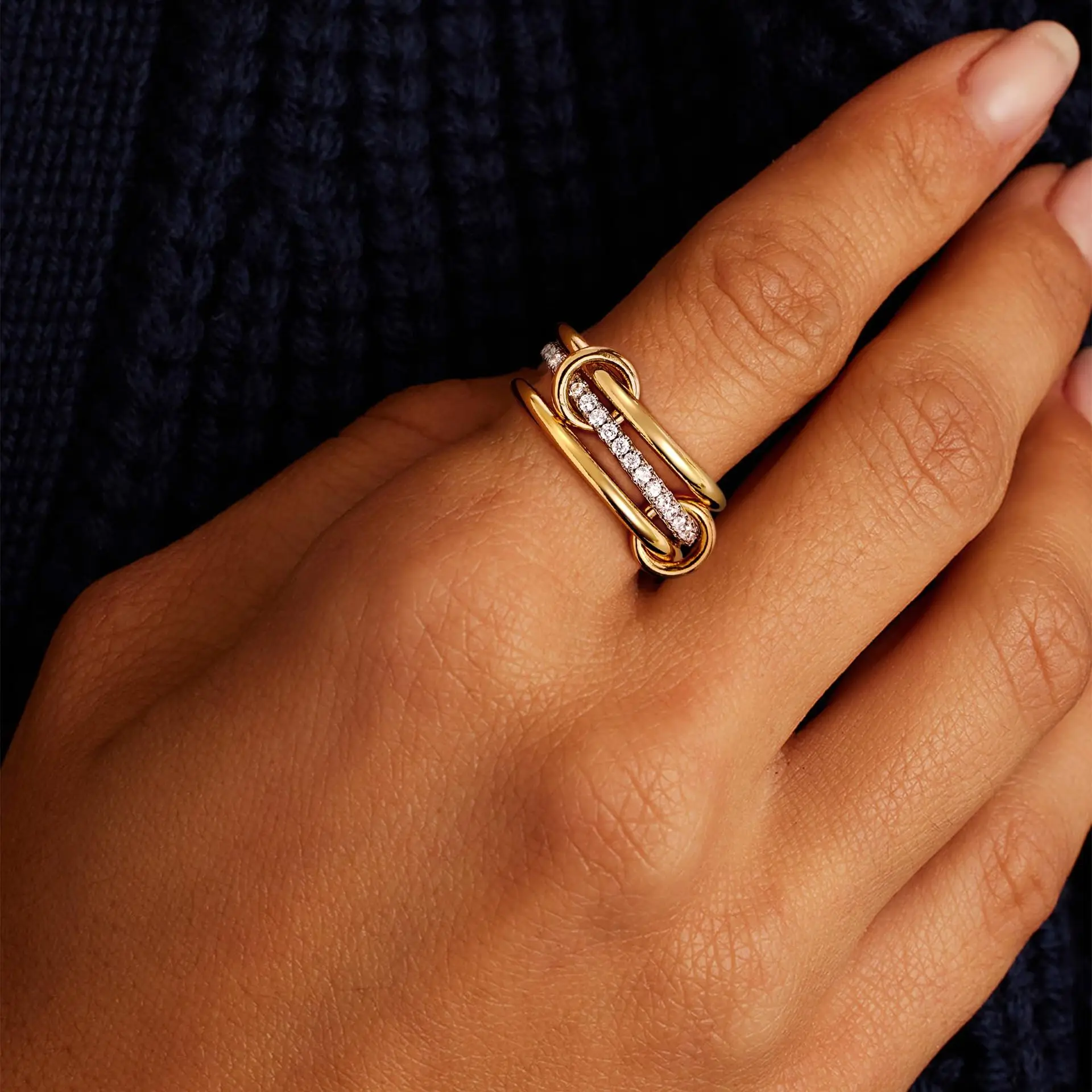 LATS Two-Color Three-Ring 14K Gold Plating Copper Ring for Women Ins Style Stacking Jewelry Fashion Accessories image 6