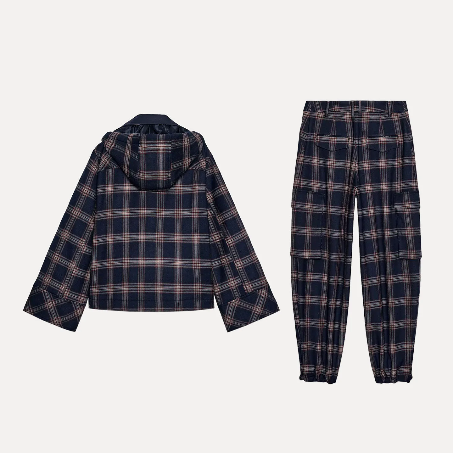 2025 Autumn New Women's Plaid Jaet And Work Pants Set ort Length Long Sve Flip Collar Two-Piece Set Winter Adult Ladies