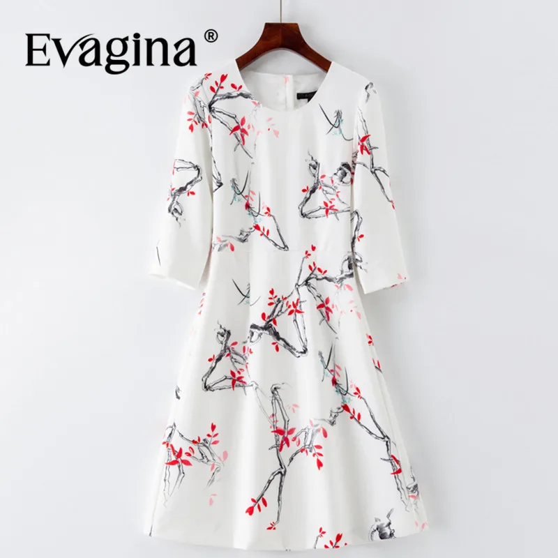 

Evagina Vintage Ink wash Print Three Quarter Sleeve Dress Summer Commuter Office Work Short Dresses