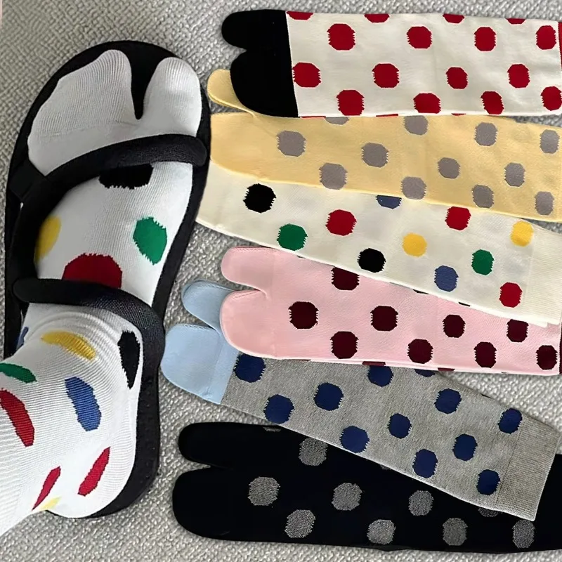 Ins Polka Dot Split Toe Socks Breathable Fashion Cute Mid-tube Stockings Women Men Autumn Winter Candy Color Polka Dot Socks