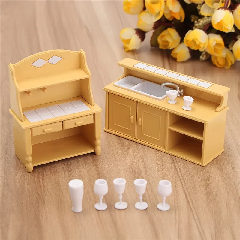 Ensemble de meubles miniatures bricolage, commode de cuisine domestique, ensembles de tables en élasthanne pour mini courses, accessoires de maison, décor de jouet cadeau