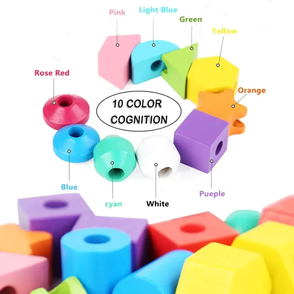 Jouets en bois Montessori, jeu de Puzzle de couleurs et de formes assorties, Cognition de perles colorées, jouets éducatifs précoces pour enfants, cadeau pour enfants