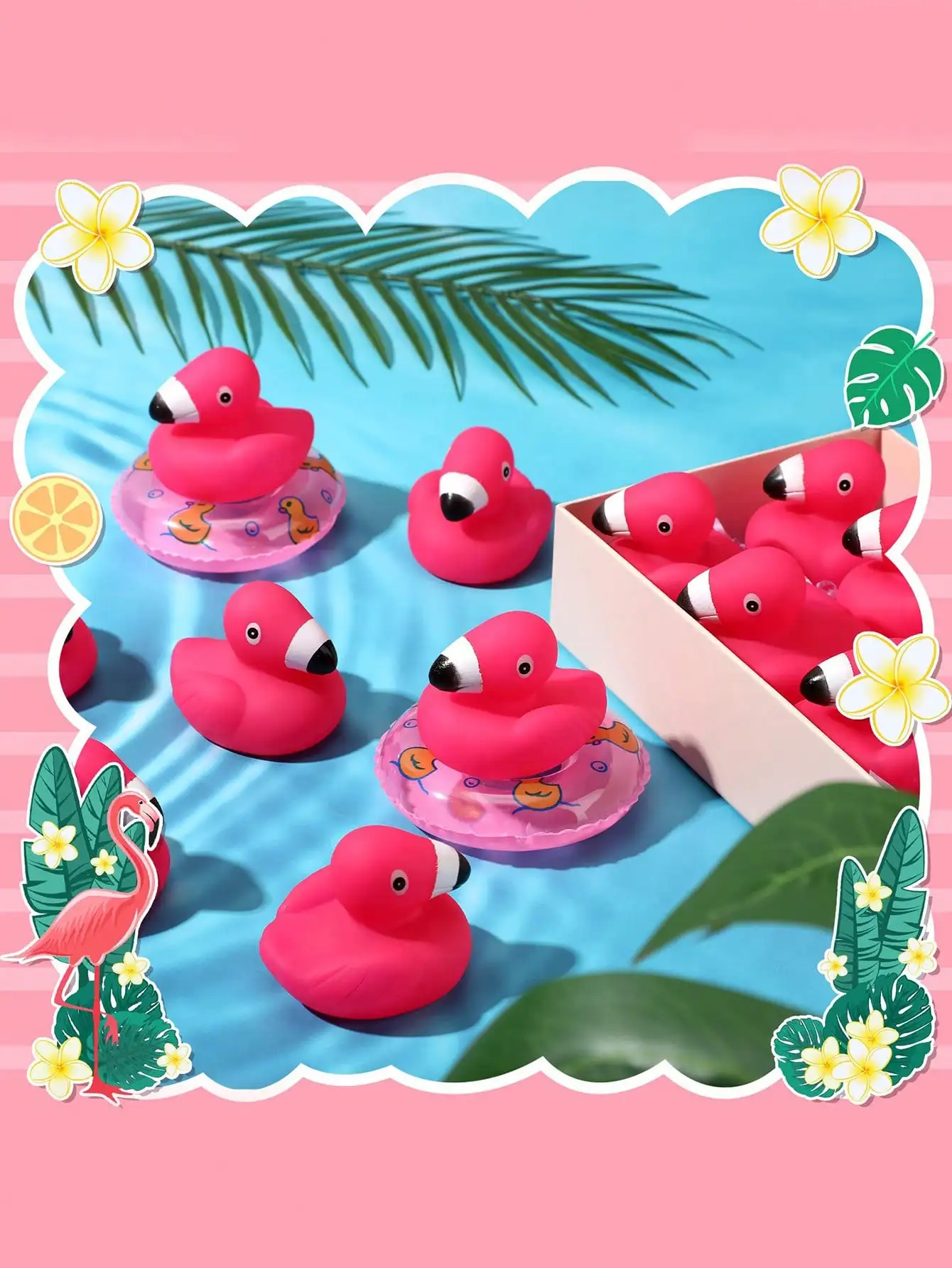 10szt Flamingo Rubber Ducks Mini Rubber Ducks Pink Flamingos Bath Toy Floating Squeak Toy Shower Party Gifts Cake Decorations