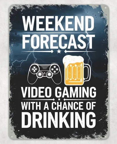 Weekend Forecast Gaming Metal Poster Wall Tin Sign Man Cave Shed Home Plaque --Tin Sign