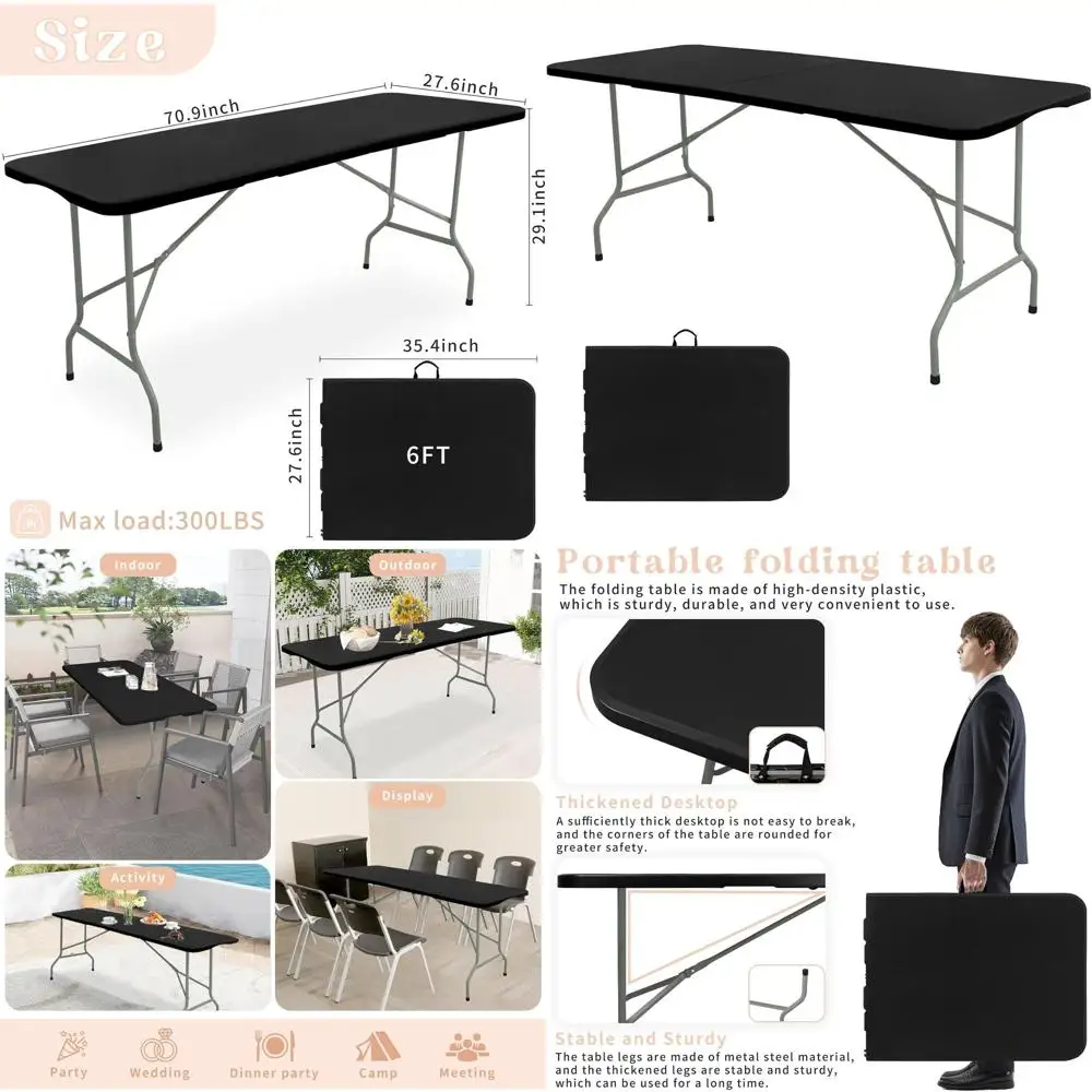 

Стол складной 6T, портативный пластиковый стол для кемпинга, уличный обеденный стол с металлическими ножками, с ручкой для переноски, для использования на улице и в помещении