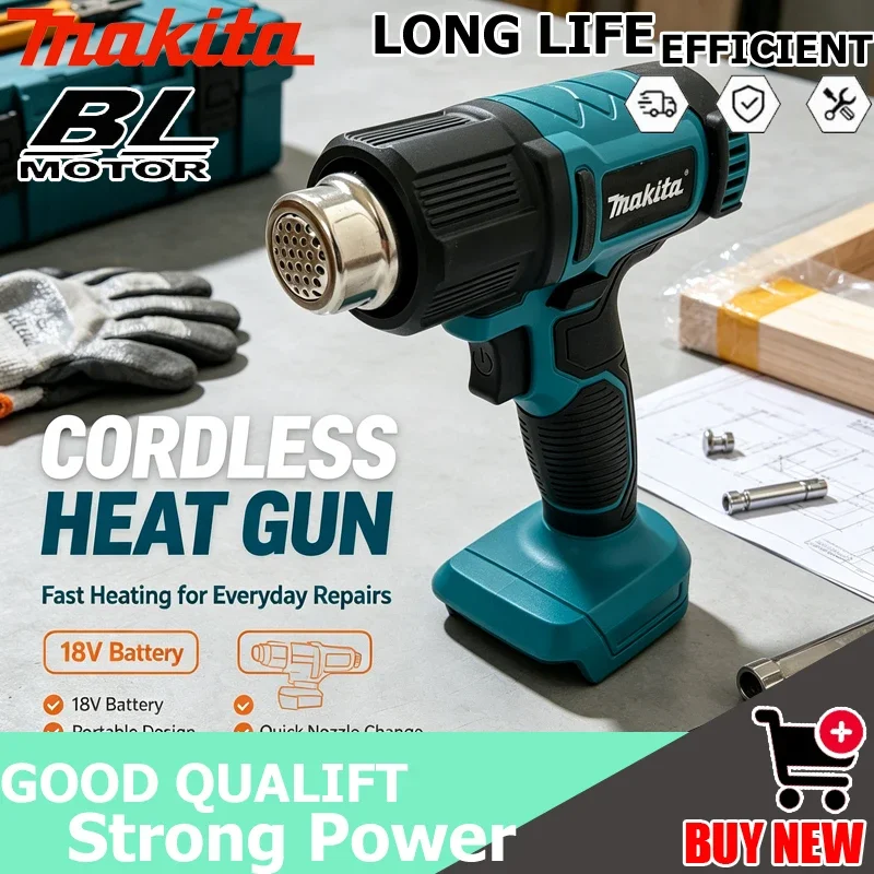 Makita 18V Cordless Heat Gun with Digital Display, Portable Hot Air Gun 2 Nozzles for Industrial Shrink Wrapping & DIY Projects