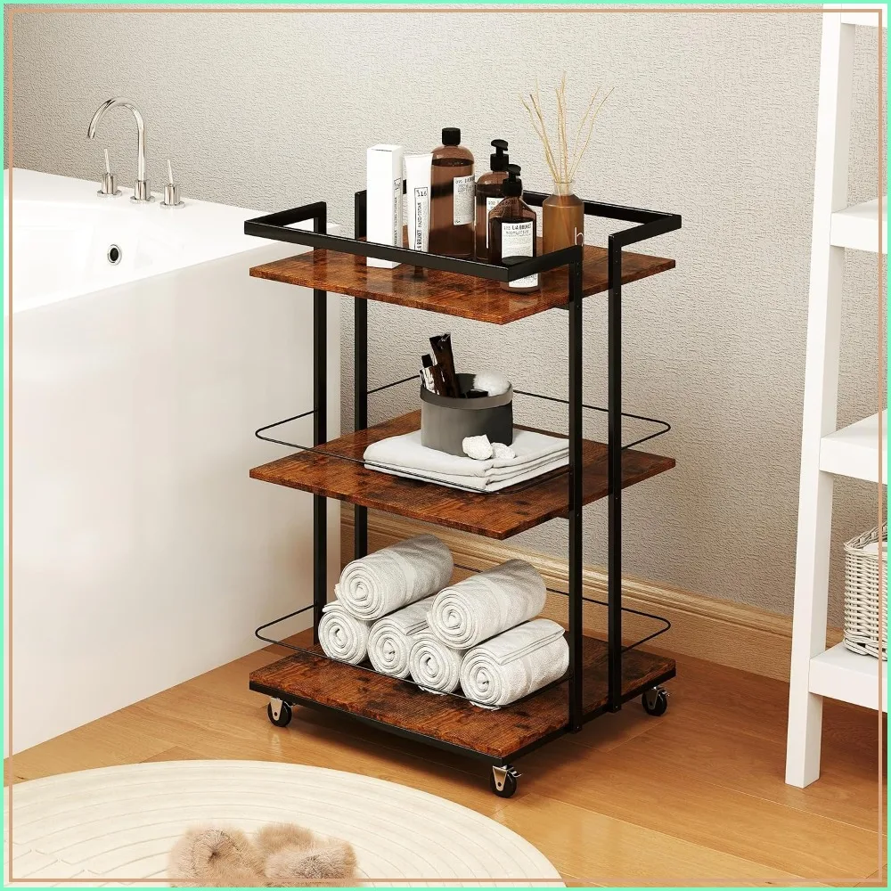 TATARTIST Salon Trolley 3-Layer Rolling Spa Beauty Cart with Universal Wheels Rustic Brown