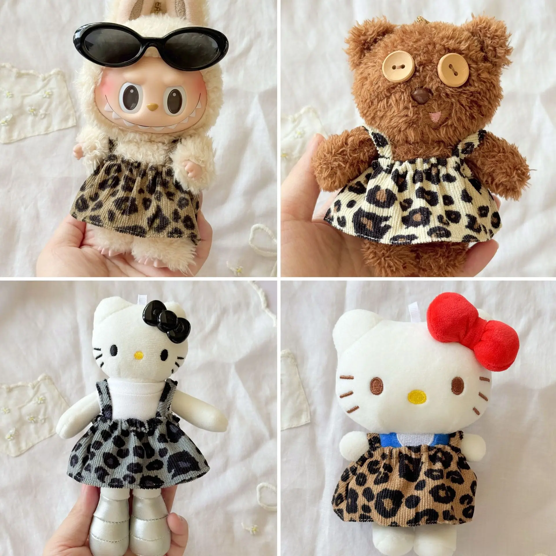 Spódniczka w panterkę dla Labubu 10cm, ubranka dla lalek, retro sztruksowa spódniczka na ramiączkach, mini ubranka dla lalek