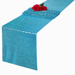 Baby Blue Sequin Table Runner for Wedding Decoration Baby Shower Birthday Party Christmas Halloween Thanksgiving Events Supplies