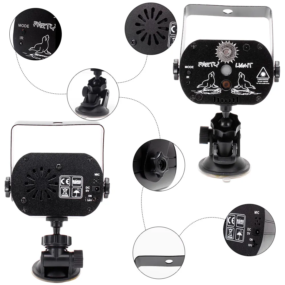 U'King Laser Light+RGB LED Party Light Stage Effect Light without Battery with Suction Cup and Remote Control for DJ Party KTV