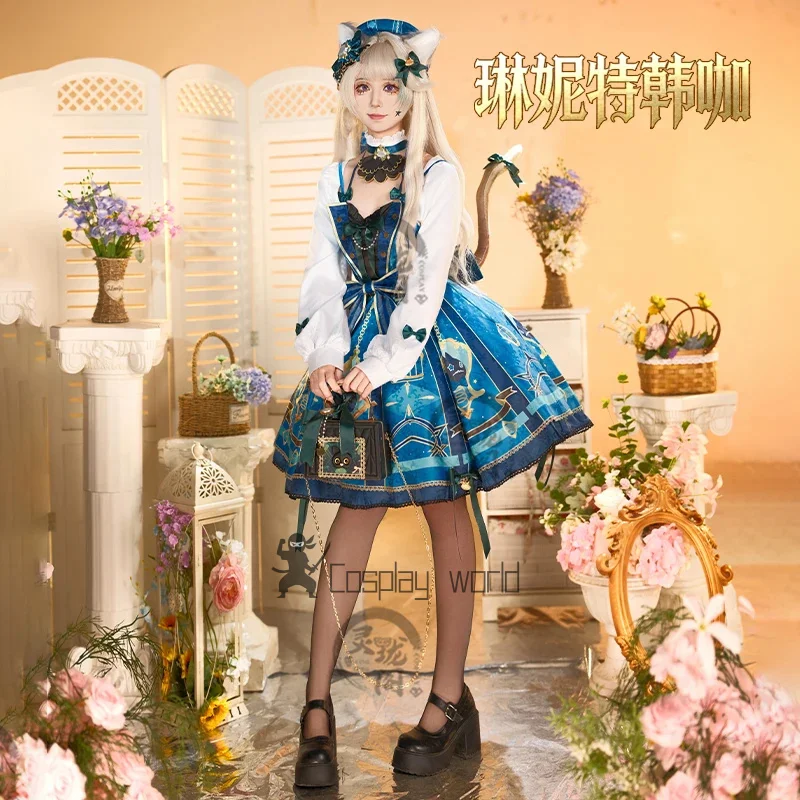 

Game Genshin Impact Cosplay Lynette Costume Wig Lolita Dress Hat Bag Outfit Christmas Halloween Full Set Party Women Clothes