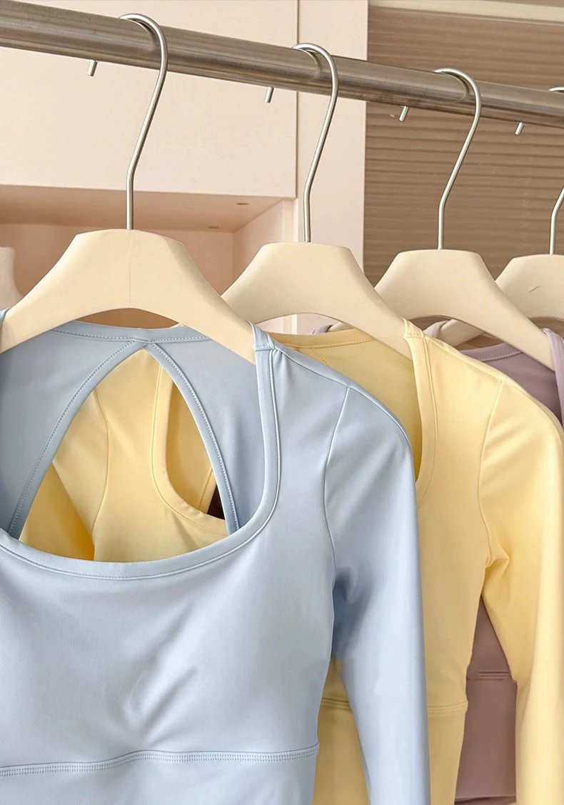 Langarm-Sporttop für Damen mit Brustpolstern, Yoga-Bekleidung, Fitnesskleidung für Pilates-Training, Laufbekleidung – Detail 9
