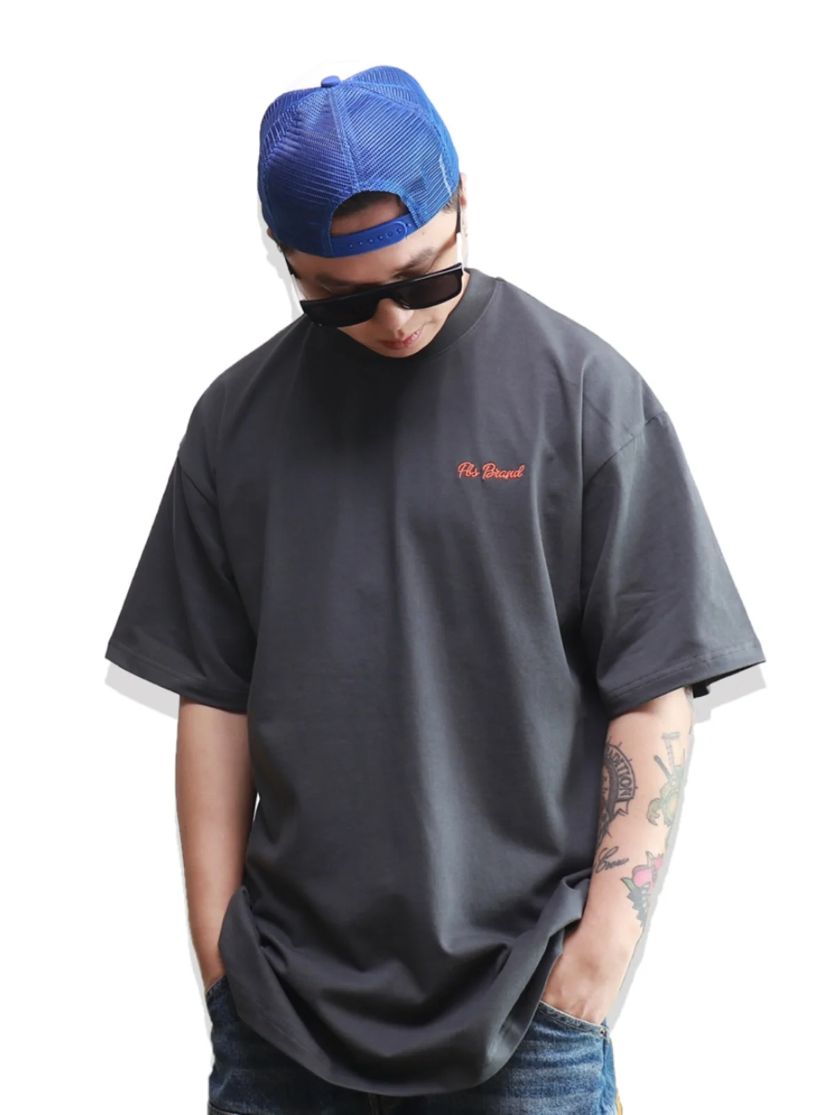 FBS Brand Original Embroidered Logo American Hip Hop Street Dance Loose Small Collar Short Sleeve Bboy T Shirt Casual Style S...