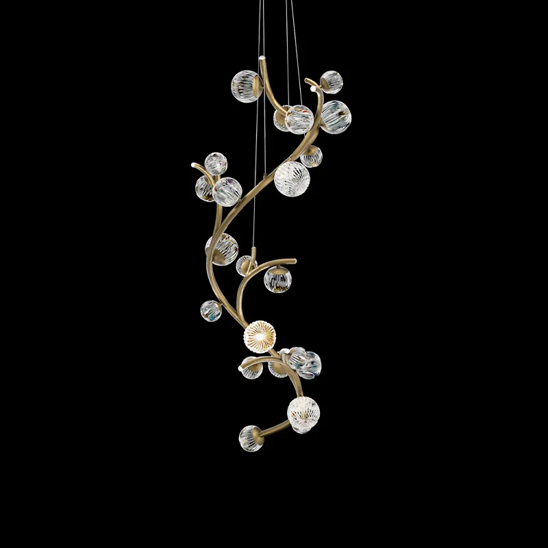 Luxury American Brass Glass Ball Lustre Chandelier, Dimmable Round Hardware Pendant Lamp for Villa
